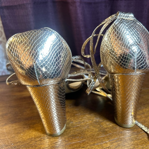 Gold Strappy Women's Sandals - Picture 6 of 10